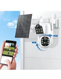 Camera de supraveghere duala, cu panou solar si Wi-Fi, rotativa, Jortan 8699 + Card 32 GB
