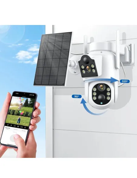 Camera de supraveghere duala, cu panou solar si Wi-Fi, rotativa, Jortan 8699 + Card 32 GB
