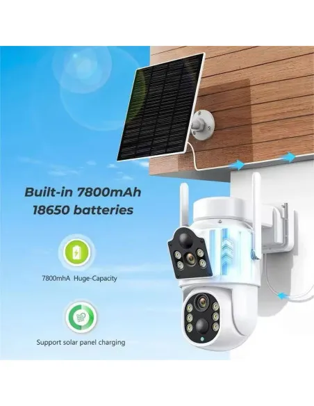 Camera de supraveghere duala, cu panou solar si Wi-Fi, rotativa, Jortan 8699 + Card 32 GB