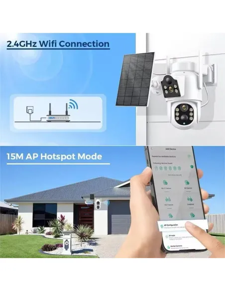 Camera de supraveghere duala, cu panou solar si Wi-Fi, rotativa, Jortan 8699 + Card 32 GB