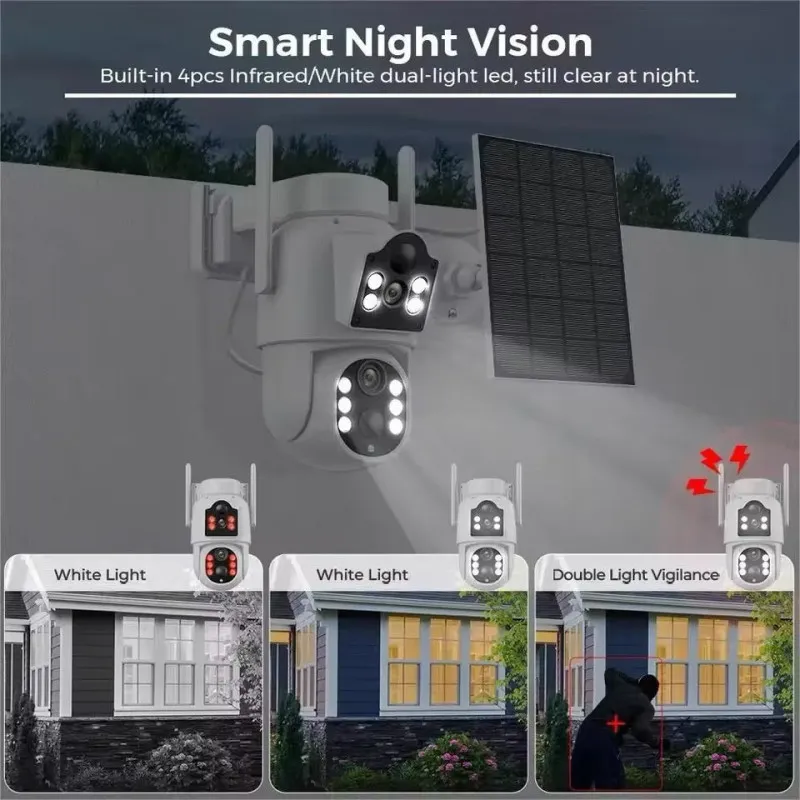 Camera de supraveghere duala, cu panou solar si Wi-Fi, rotativa, Jortan 8699 + Card 32 GB