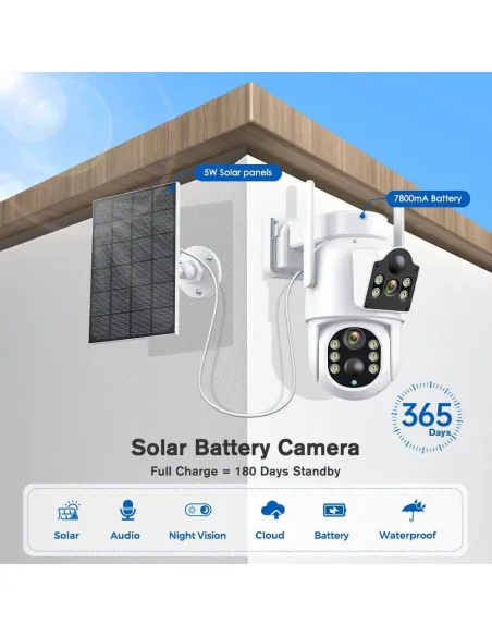 Camera de supraveghere duala, cu panou solar si Wi-Fi, rotativa, Jortan 8699 + Card 32 GB