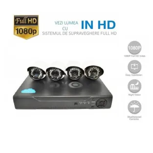 Sistem de supraghere CCTV AHD - KIT DVR 4 CAMERE EXTERIOR/INTERIOR, CU HDMI, INTERNET, INFRAROSU
