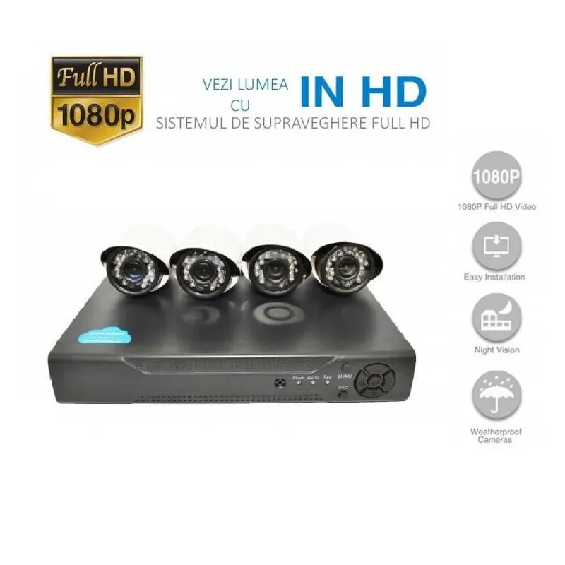 Sistem de supraghere CCTV AHD - KIT DVR 4 CAMERE EXTERIOR/INTERIOR, CU HDMI, INTERNET, INFRAROSU