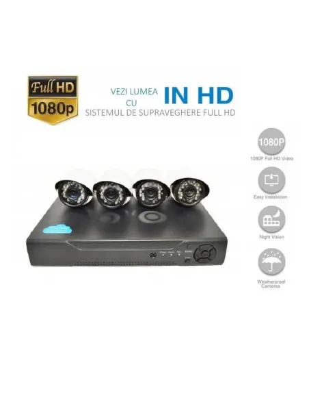 Sistem de supraghere CCTV AHD - KIT DVR 4 CAMERE EXTERIOR/INTERIOR, CU HDMI, INTERNET, INFRAROSU