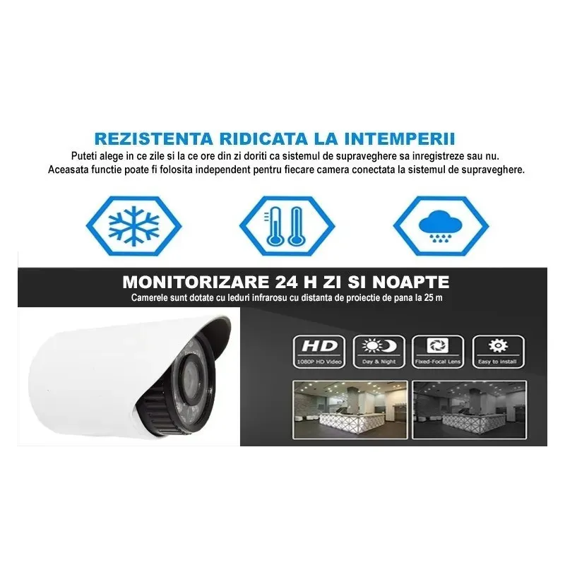 Sistem de supraghere CCTV AHD - KIT DVR 4 CAMERE EXTERIOR/INTERIOR, CU HDMI, INTERNET, INFRAROSU