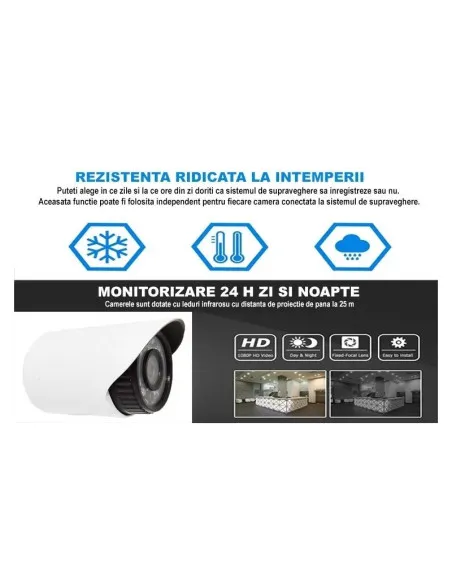 Sistem de supraghere CCTV AHD - KIT DVR 4 CAMERE EXTERIOR/INTERIOR, CU HDMI, INTERNET, INFRAROSU