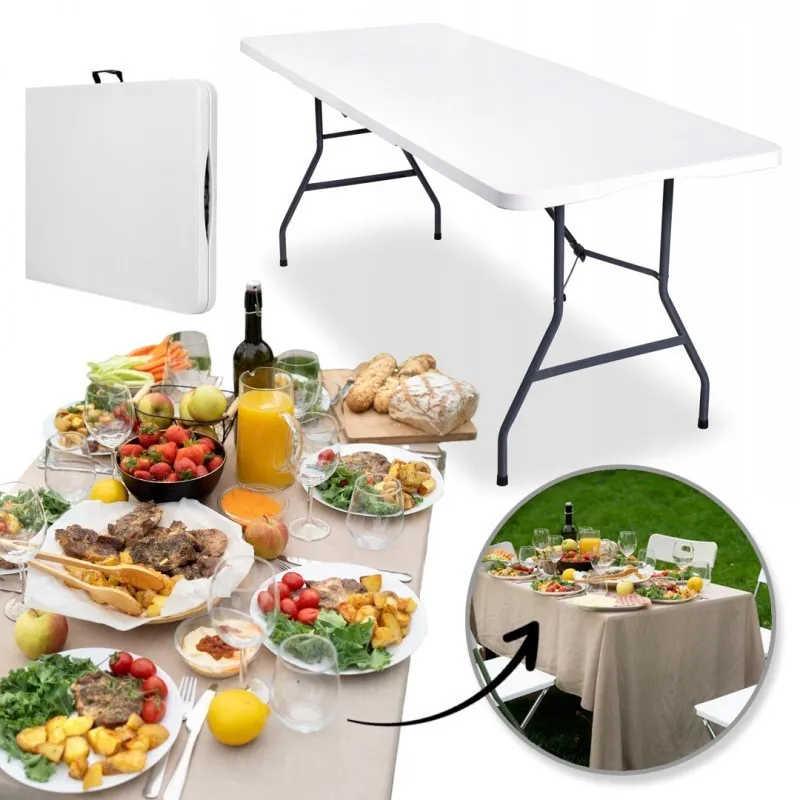 Masa pliabila pentru gradina, caterign, camping sau pescuit, tip valiza, 180x70x74 cm, alb
