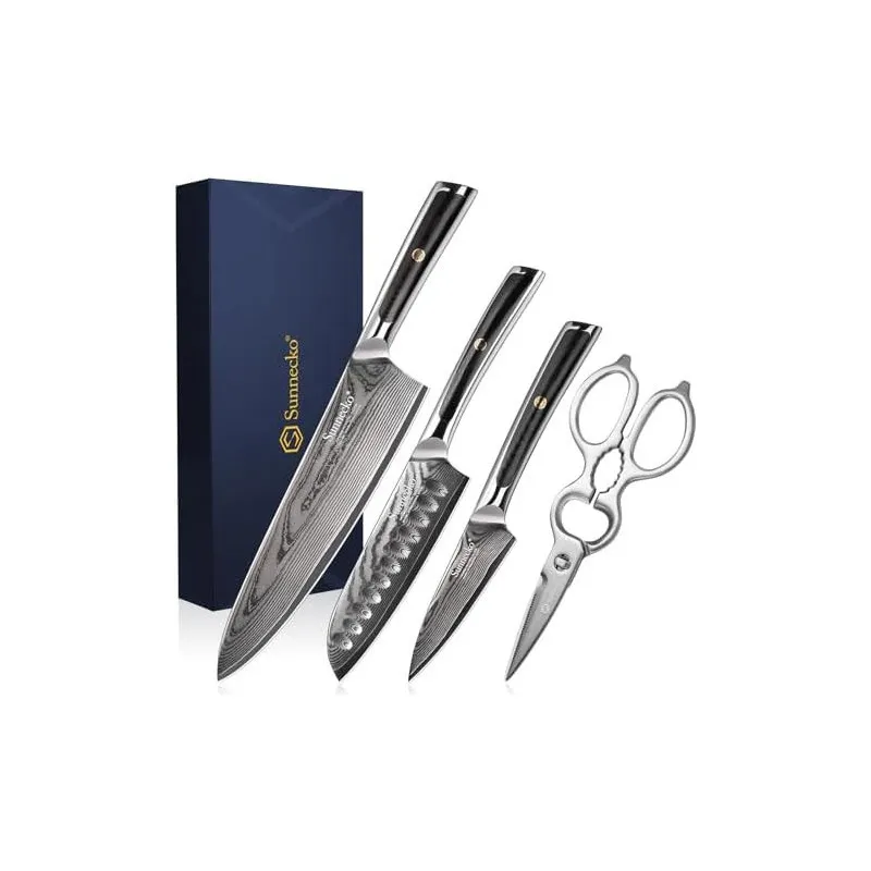 Sunnecko Set 4 Cuțite Damascus Bucătărie + Foarfece