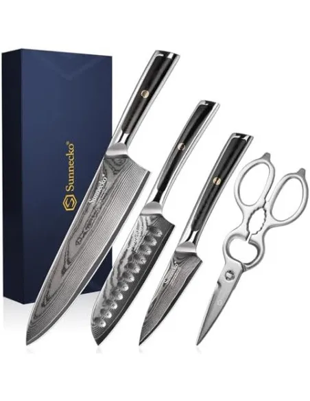 Sunnecko Set 4 Cuțite Damascus Bucătărie + Foarfece