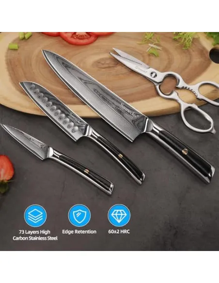 Sunnecko Set 4 Cuțite Damascus Bucătărie + Foarfece