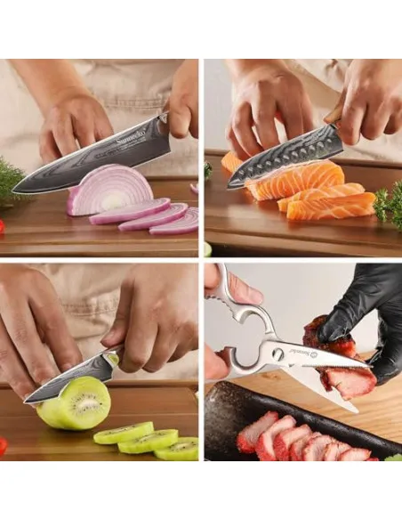 Sunnecko Set 4 Cuțite Damascus Bucătărie + Foarfece