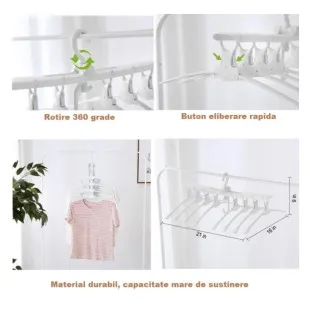 Umeraș Organizator Haine 8 în 1, Pliabil, Rotire 360°, Capacitate 15 kg, Alb 2