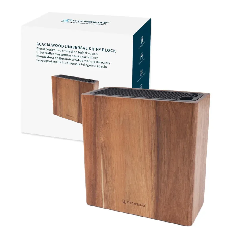 Suport de cutite din lemn Acacia, design universal cu sloturi protectoare KITCHENDAO XL