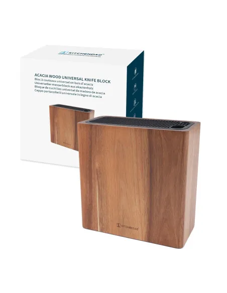 Suport de cutite din lemn Acacia, design universal cu sloturi protectoare KITCHENDAO XL