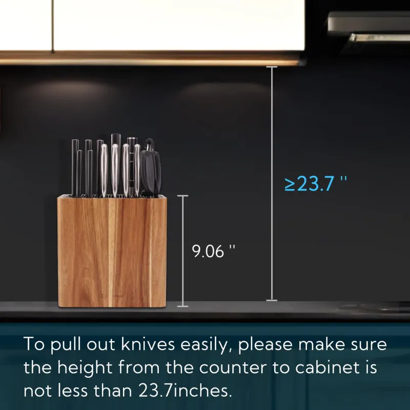 Suport de cutite din lemn Acacia, design universal cu sloturi protectoare KITCHENDAO XL
