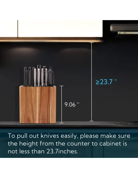 Suport de cutite din lemn Acacia, design universal cu sloturi protectoare KITCHENDAO XL