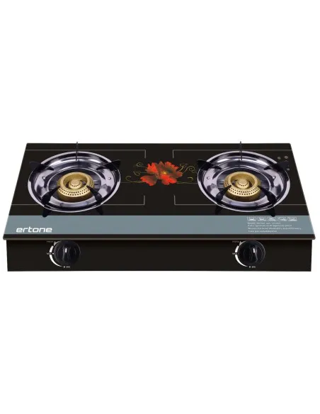Aragaz ERTONE MN-1102, 2 Arzatoare din fonta, sticla securizata, aprindere pe quartz, negru,