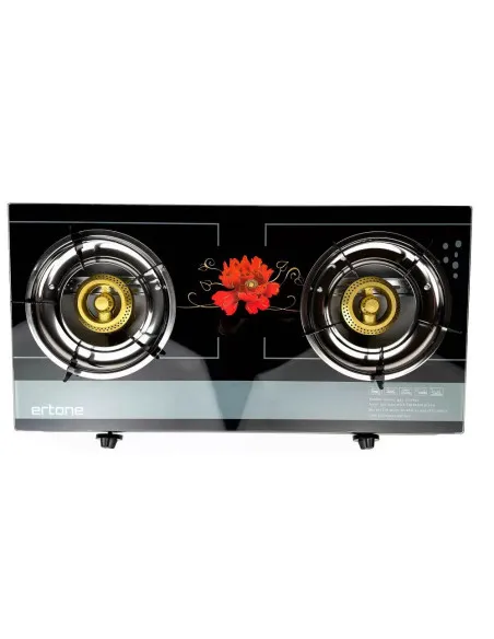 Aragaz ERTONE MN-1102, 2 Arzatoare din fonta, sticla securizata, aprindere pe quartz, negru,