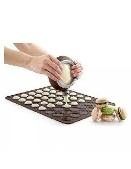 Tava copt macarons, foaie copt macarons, 48 de forme rotunde, silicon, maro