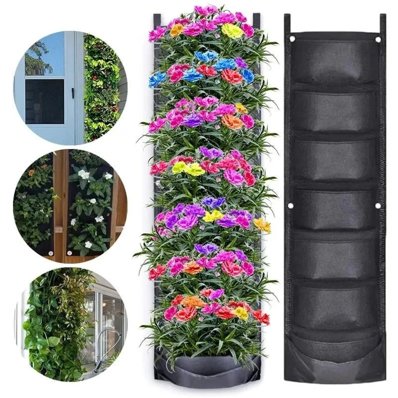 Jardiniera verticala, neagra, cu 6 buzunare, 100 x 30 cm