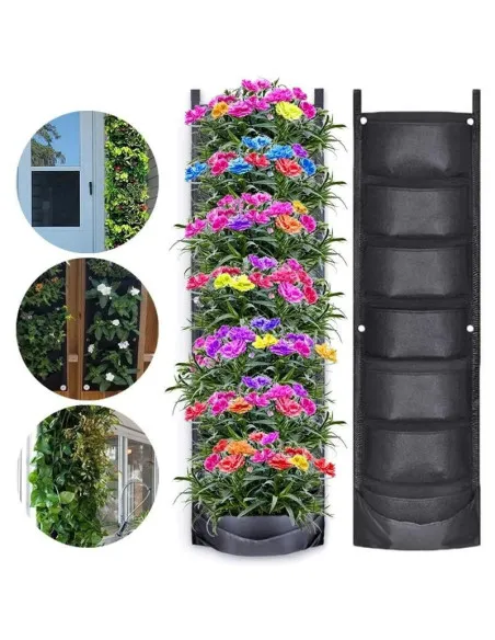Jardiniera verticala, neagra, cu 6 buzunare, 100 x 30 cm