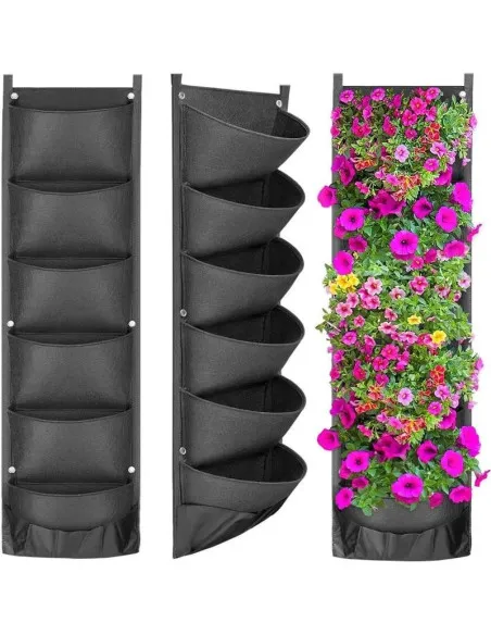 Jardiniera verticala, neagra, cu 6 buzunare, 100 x 30 cm