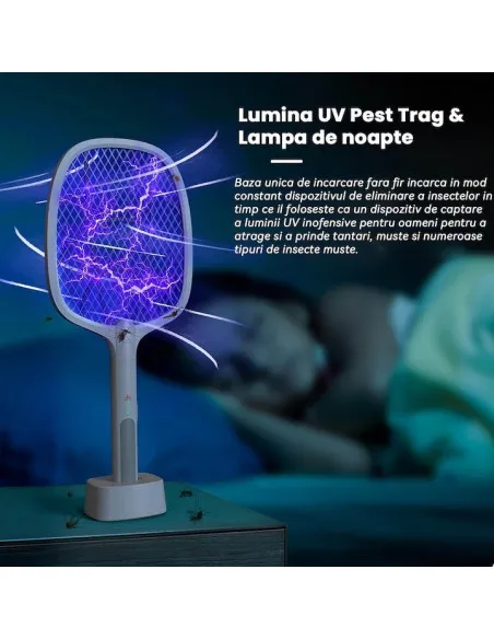 Paletă Electrică Anti-Insecte 3000V, USB, 1200mAh