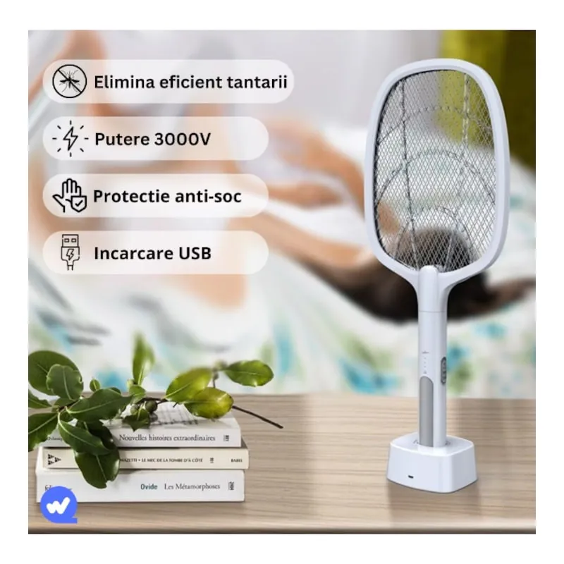 Paletă Electrică Anti-Insecte 3000V, USB, 1200mAh