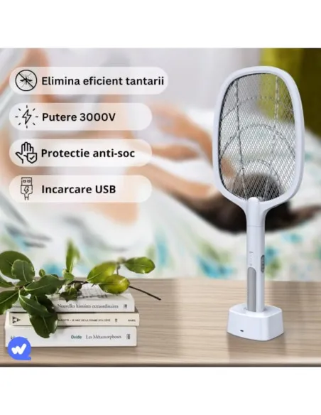 Paletă Electrică Anti-Insecte 3000V, USB, 1200mAh
