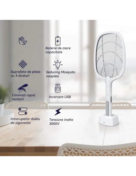 Paletă Electrică Anti-Insecte 3000V, USB, 1200mAh
