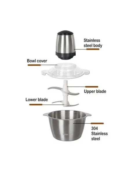 Tocator Electric 300W pentru Carne și Legume, 4 Lame Inox, 5L, Argintiu