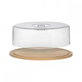 Suport din bambus pentru tort,capac plastic