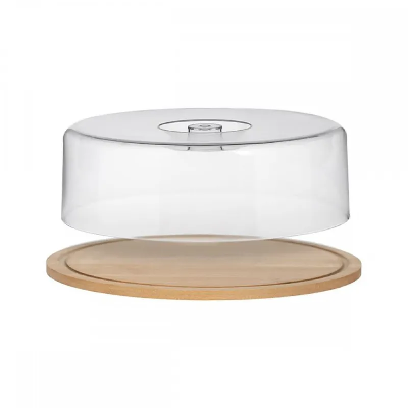 Suport din bambus pentru tort,capac plastic