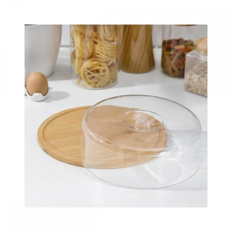 Suport din bambus pentru tort,capac plastic