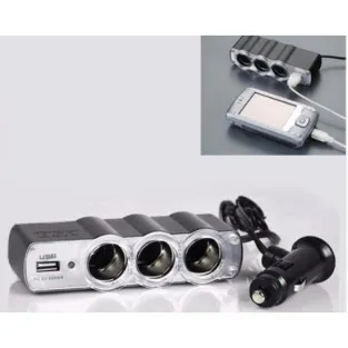 Priza tripla + USB pentru bricheta auto 2