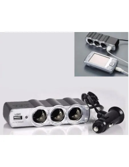 Priza tripla + USB pentru bricheta auto
