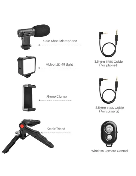 Trepied cu microfon si lumina pentru video, Kit AY-49