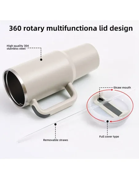 Cană Termică Moollyfox 1200 ml cu Pai Inox și Mâner