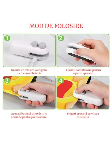 Aparat de sigilat pungi portabil, USB C