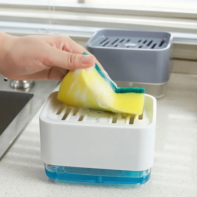 Dozator de săpun, cu pompă, pentru săpun lichid cu suport pentru burete 330ML
