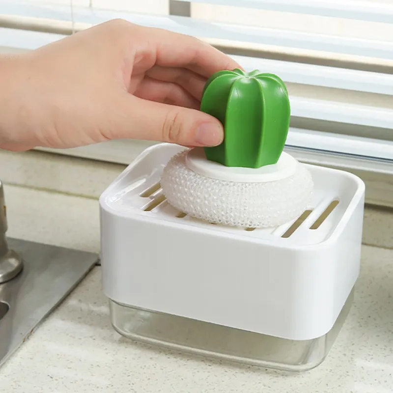 Dozator de săpun, cu pompă, pentru săpun lichid cu suport pentru burete 330ML