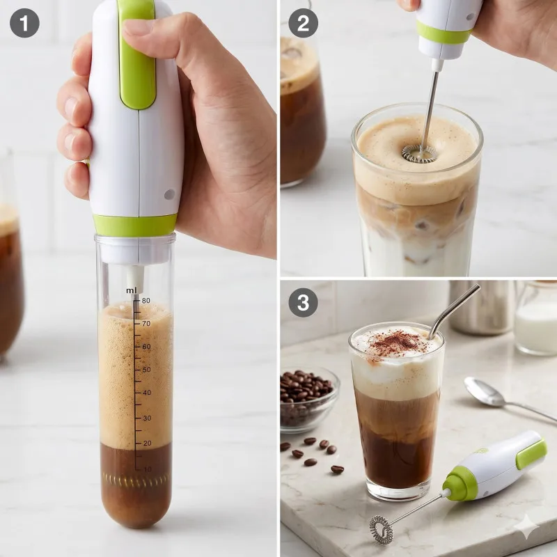 Mixer Electric Multifuncțional, 25W, cu Pahar Gradat – Pentru Frappe, Spumare Lapte și Omlete Rapide