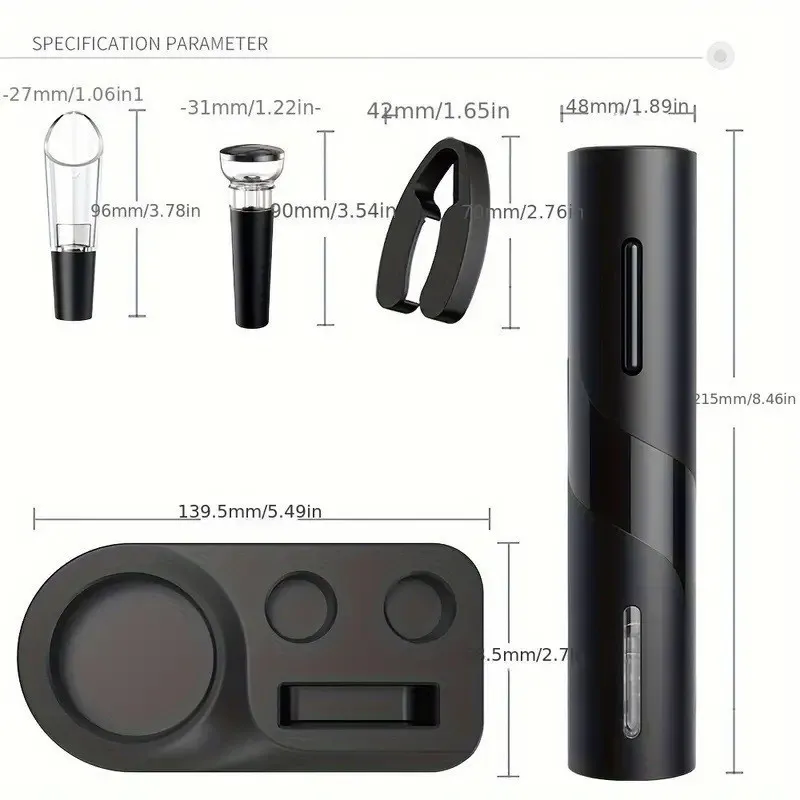 Set Deschizător de Sticle de Vin Electric Reîncărcabil USB și Tirbușon Automat, cu Accesorii Incluse