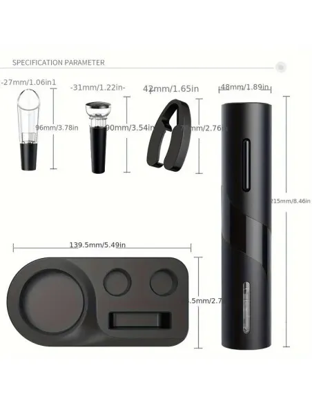 Set Deschizător de Sticle de Vin Electric Reîncărcabil USB și Tirbușon Automat, cu Accesorii Incluse
