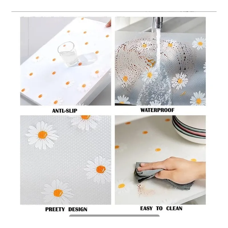 Folie de protectie pentru rafturi cu floricele albe 45 x 300cm