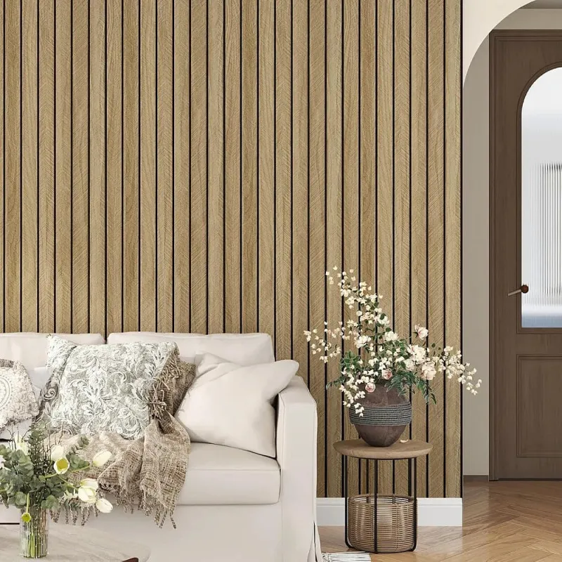  Set 5 x Tapet decorativ autoadeziv, aspect lemn vertical, 30x60cm, model 3D modern, pentru perete interior, imitatie riflaj