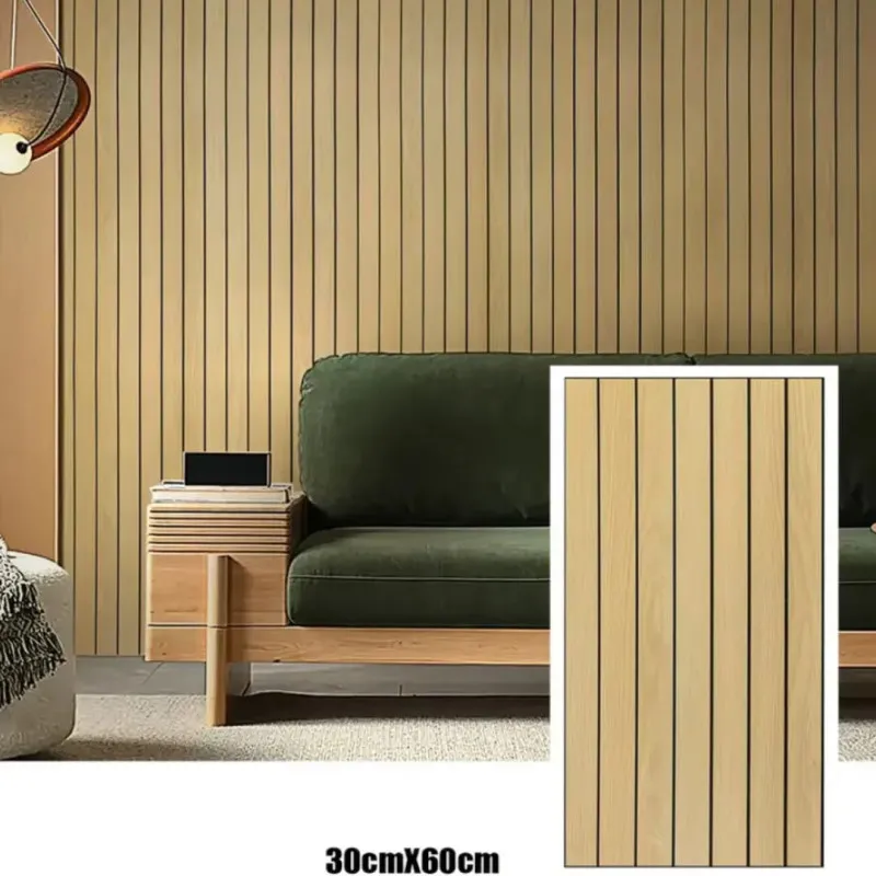  Set 5 x Tapet decorativ autoadeziv, aspect lemn vertical, 30x60cm, model 3D modern, pentru perete interior, imitatie riflaj