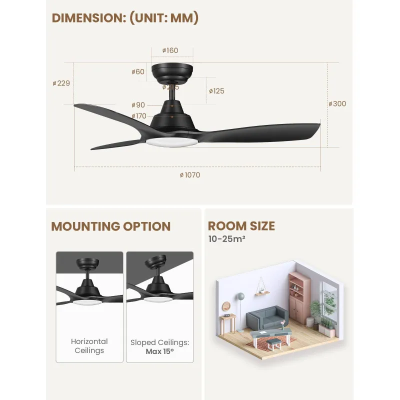 Ventilator Tavan CJOY cu Lumină și Telecomandă Ø107cm