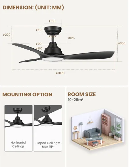 Ventilator Tavan CJOY cu Lumină și Telecomandă Ø107cm